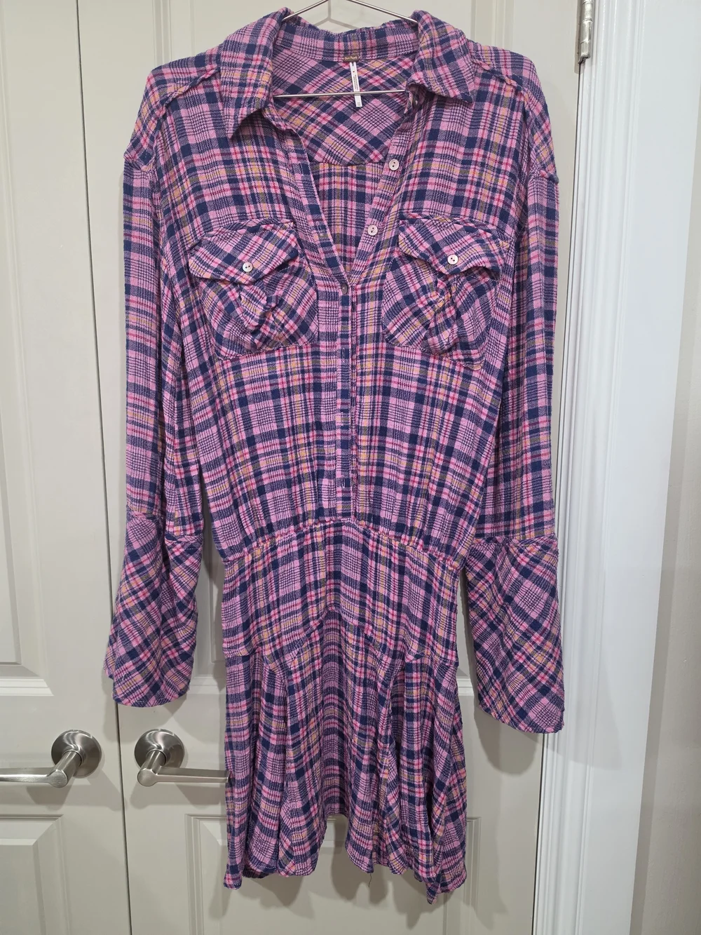 Free People Milo Plaid Button Down Mini Dress XS NWOT